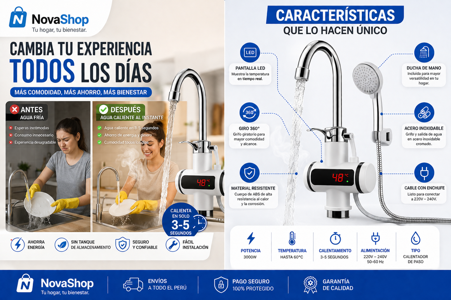 Grifo Calentador Eléctrico con Ducha