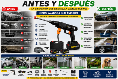 🚿 Hidrolavadora Inalámbrica de Alta Presión + Batería Recargable